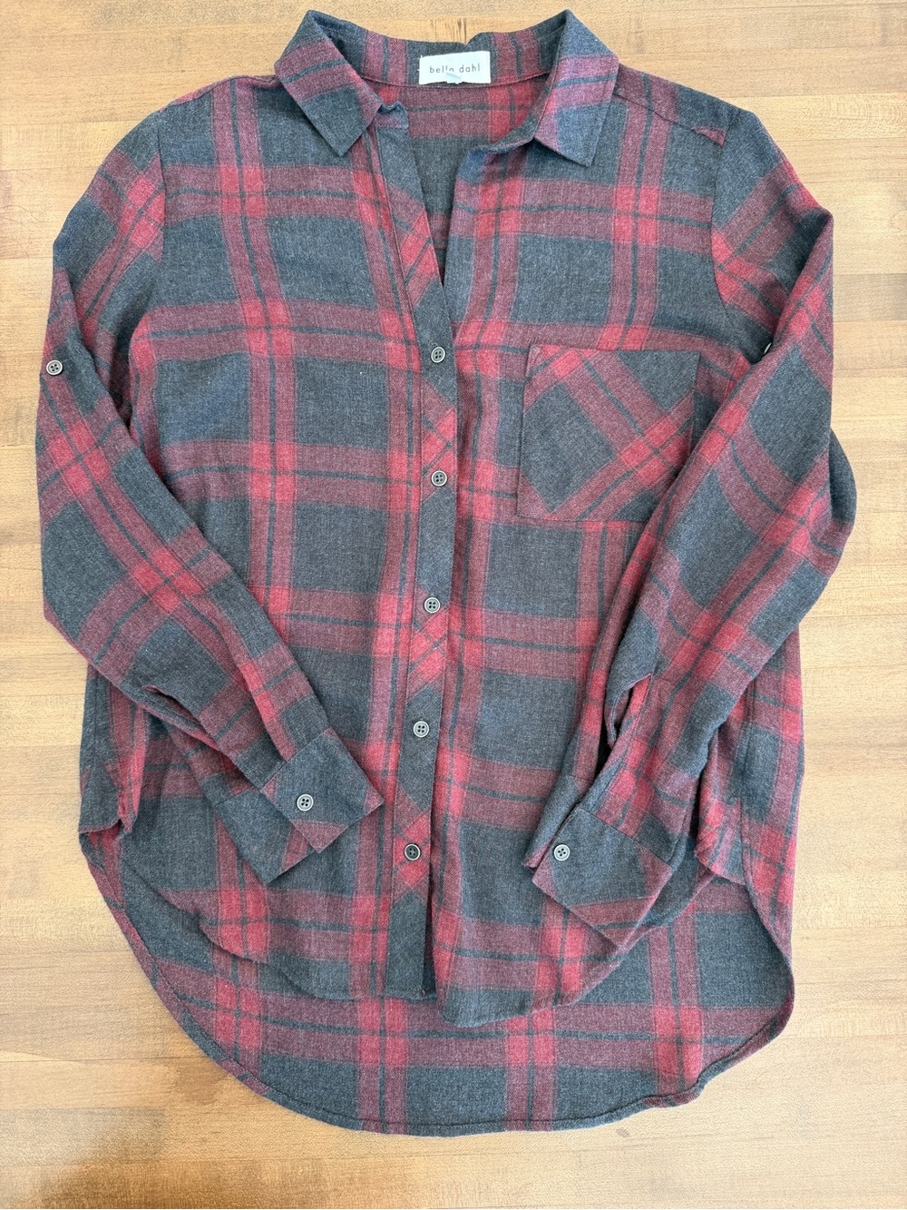 🤎 Bella Dahl Women's Brick & Grey Button Down Long Sleeve Shirt 🤎